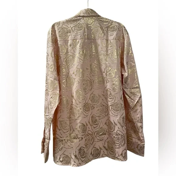 Zeroyaa Men’s Nightclub Slim Fit Pink/Gold Print XL Button Down Long Sleeve - Picture 9 of 11